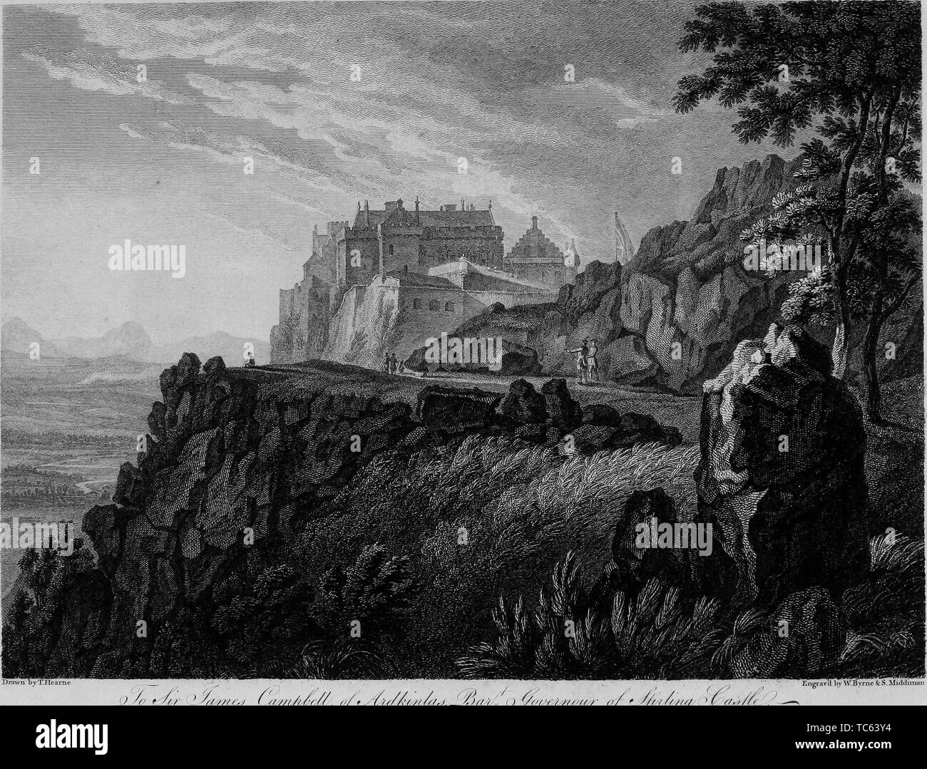 Engraving of the Stirling Castle in Stirling, Scotland, from the book