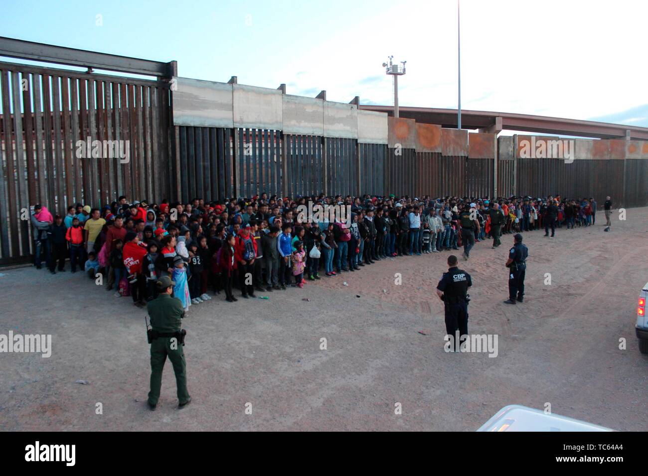 U.S. Border Patrol agents apprehend 1,036 illegal central American migrants crossing the border May 29, 2019 in El Paso, Texas. Stock Photo