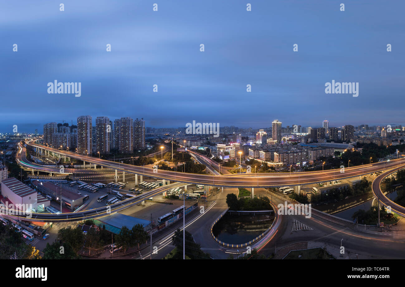 Night view of Qingdao overpass Stock Photo