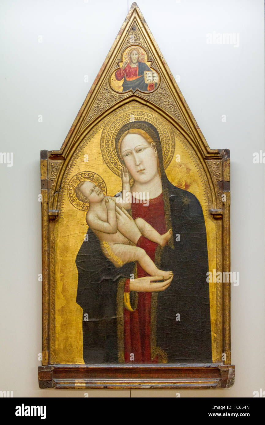 The painting of the Virgin Mary with the Infant Jesus. Mid XIV century. Currently in Castello Visconteo. Stock Photo