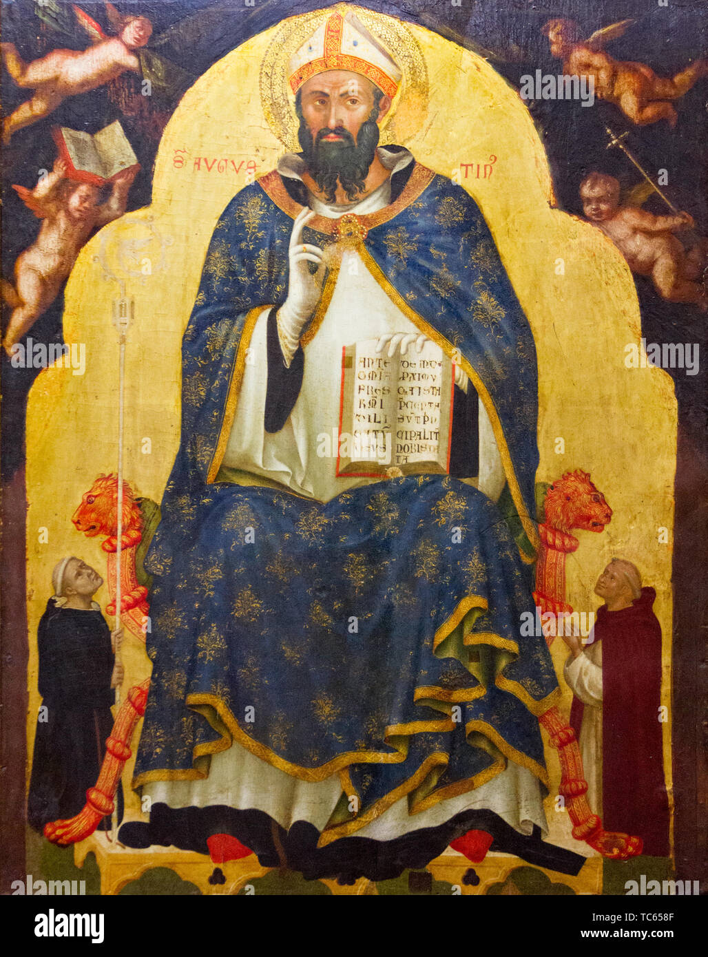 The painting of Saint Augustine. Painted in XIV century (1330s-1340s) by Jacobello di Bonomo. Currently in Castello Visconteo. Stock Photo