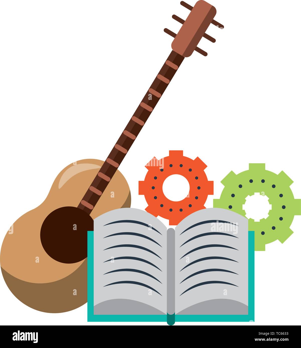 Book with gears and guitar music instrument Stock Vector Image & Art