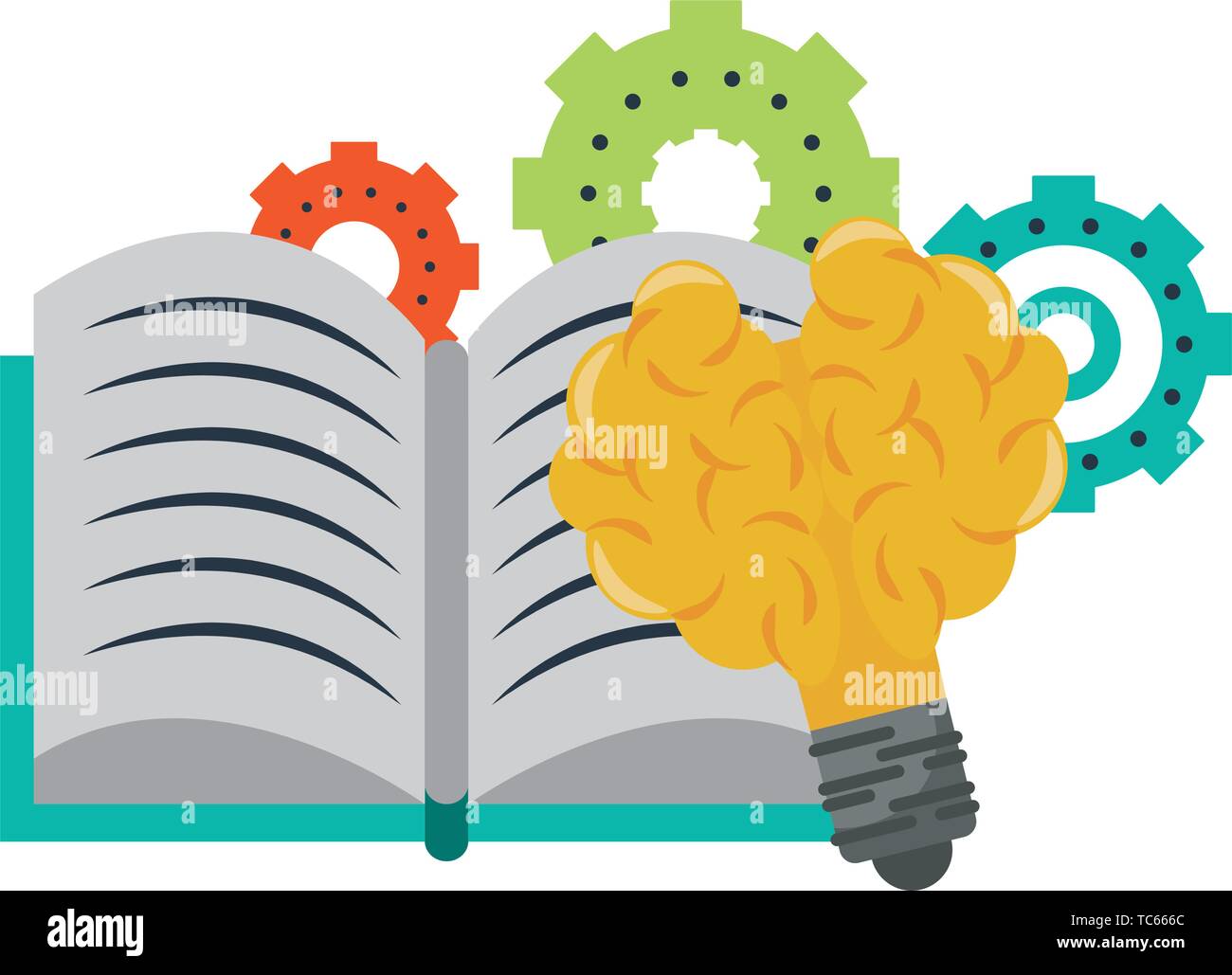 Book open with gears and bulb light brain shape Stock Vector Image ...