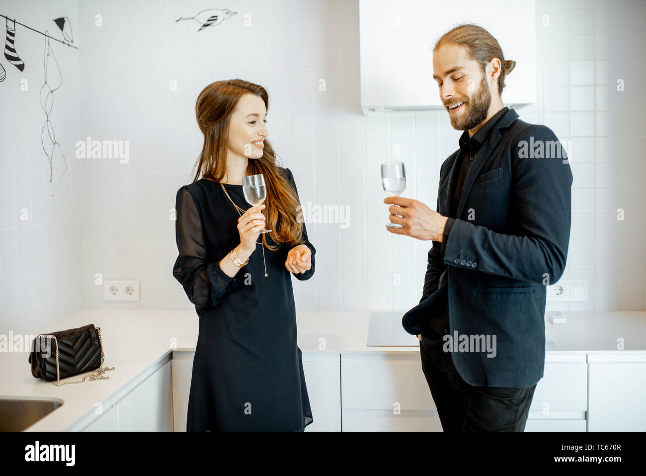 Man And Woman In Black Formal Clothes Having Unofficial Meeting