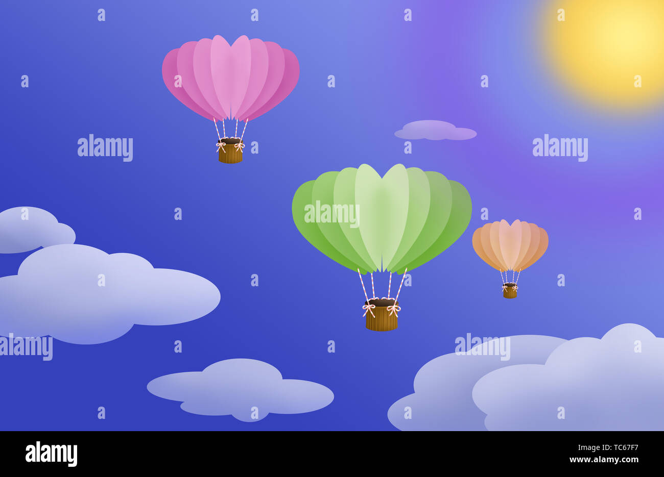 Color hot air balloon illustration in the sky Stock Photo
