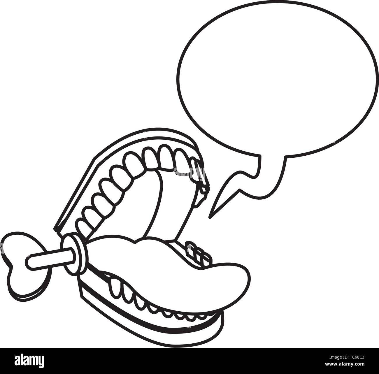 false chattering jaws with speech bubble black and white Stock Vector