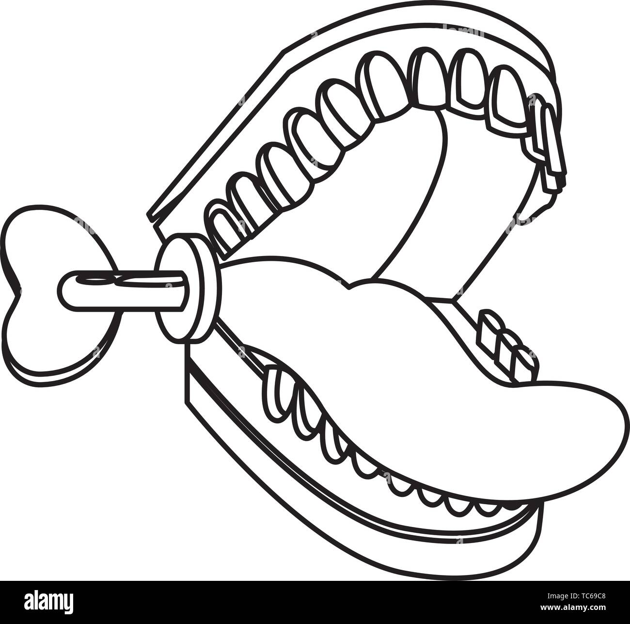 false chattering jaws icon cartoon black and white Stock Vector