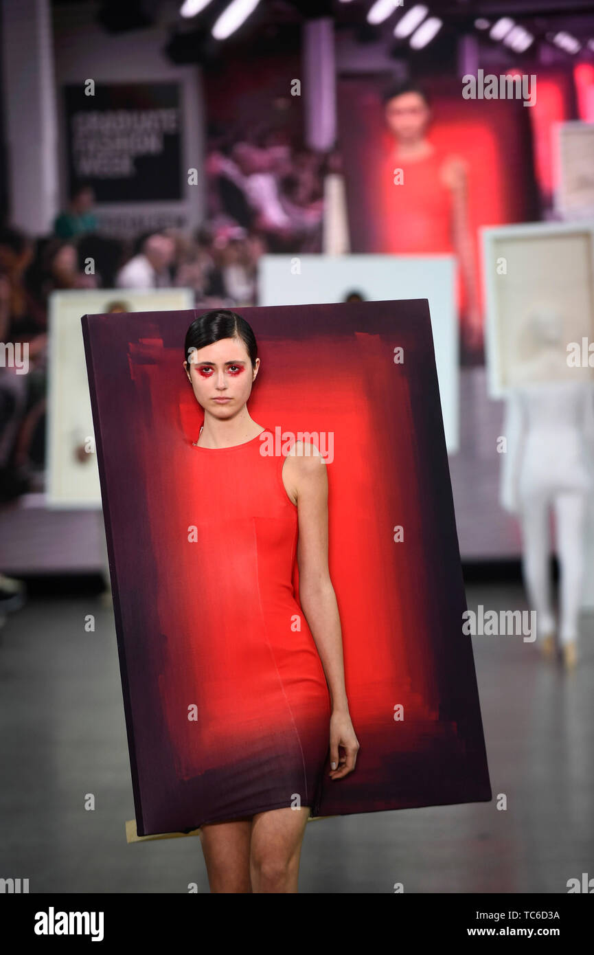 London, UK.  5 June 2019.  A model presents a look by Dorothy Williams from University of Brighton during the 'Best of GFW' show on the final day of Graduate Fashion Week.  Taking place at the Old Truman Brewery in East London, the event presents the graduation show of up and coming fashion designers from UK and international universities. Credit: Stephen Chung / Alamy Live News Stock Photo