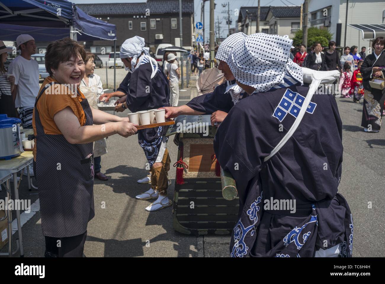 Oyama, Japan. 05th June, 2019. Oyama Inu Matsuri (Dog Festival) June 5th. The festival is based on a 300 year old legend that takes place in the 1500 year old Sugio Jinja Shrine in Oyama. Legend has it that the shrine was tormented by demons who demanded the sacrifice of a young girl every year. The villagers complied to avoid famine and torment. A simple dog named Mekke Inu finally killed all the demons, but in the process became mortally wounded and died. The festival commemorates the heroic dog with a parade around the town ending at the shrine. Credit: ZUMA Press, Inc./Alamy Live News Stock Photo