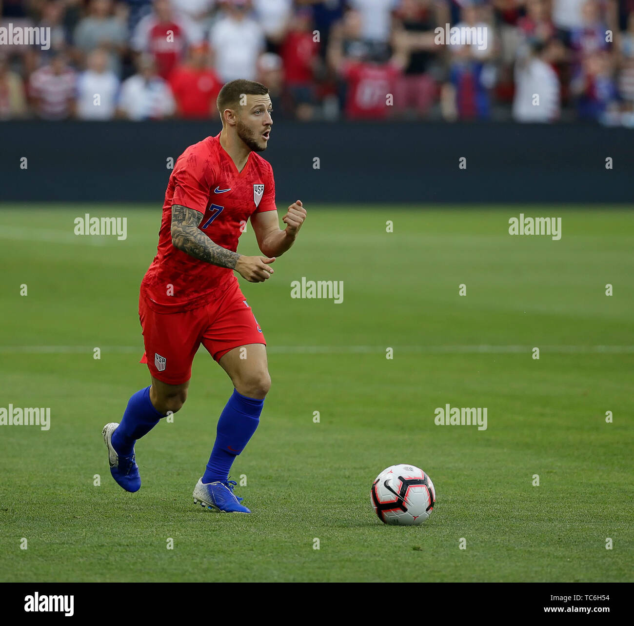 Washington Dc Usa 5th June 19 United States Men S National Team Forward 7 Paul Arriola Looks To Pass The Ball During An International Friendly Soccer Match Between The United States Men S National