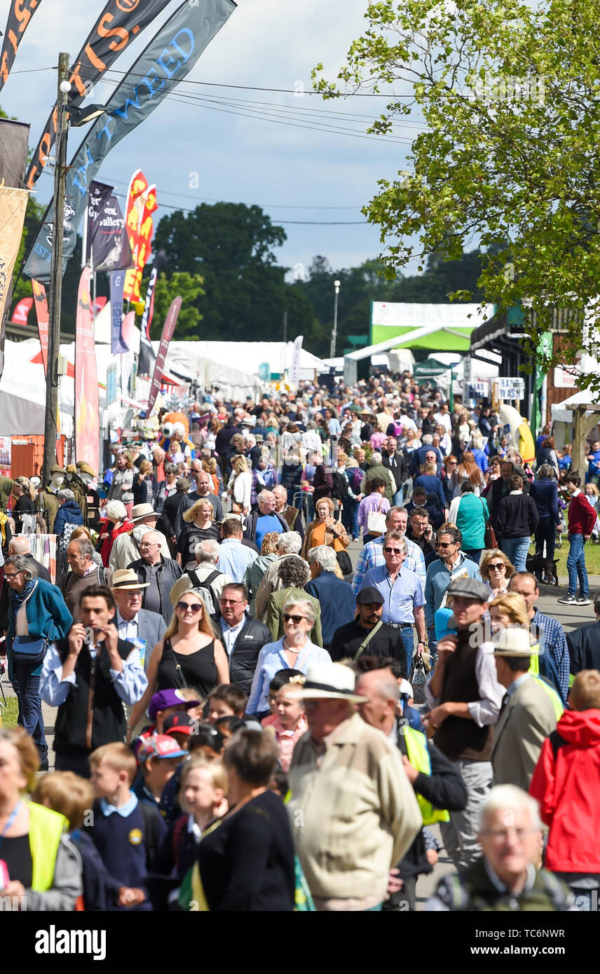 Ardingly Sussex UK 6th June 2019 - Crowds enjoy the first day of the South of England Show held at the Ardingly Showground in Sussex. The annual agricultural show highlights the best in British farming and produce and attracts thousands of visitors over three days . Credit : Simon Dack / Alamy Live News Stock Photo