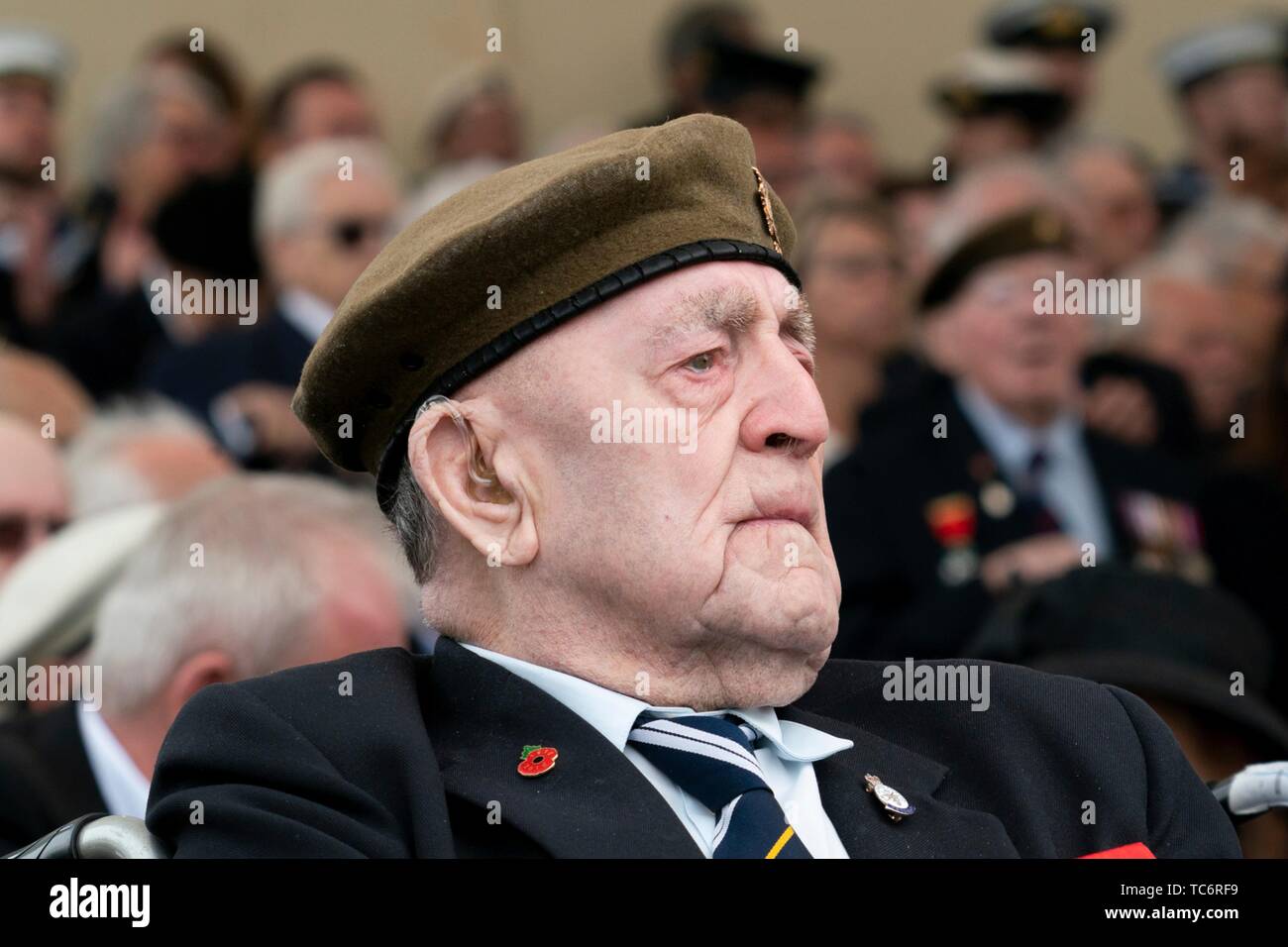 Portsmouth, UK. 05th June, 2019. An elderly World War Two veteran during an event to marking the 75th anniversary of D-Day at the Southsea Common June 5, 2019 in Portsmouth, England. World leaders gathered on the south coast of England where troops departed for the D-Day assault 75-years-ago. Credit: Planetpix/Alamy Live News Stock Photo
