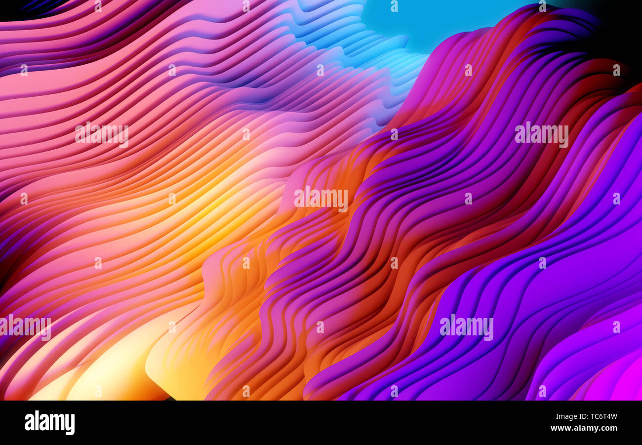 Colorful layered abstract shapes composition. Futuristic texture 3D illustration. Stock Photo