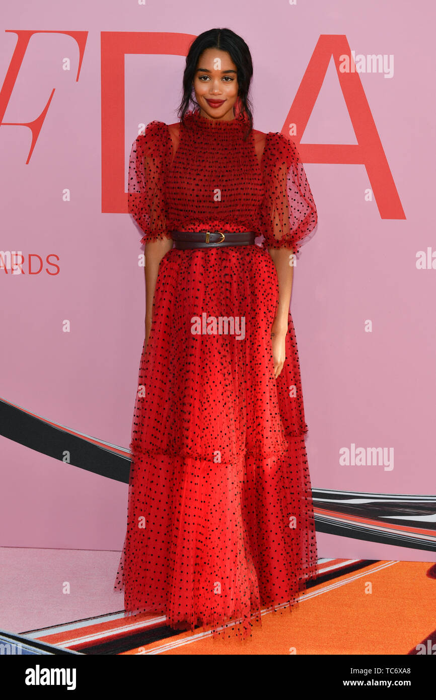 Laura Harrier attends the CFDA Fashion Awards at the Brooklyn Museum of Art on June 03, 2019 in New York City. Stock Photo