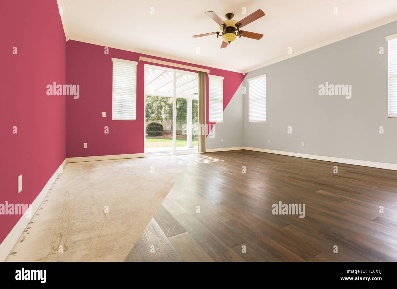 Empty Room With Cross Section Showing Before And After With New