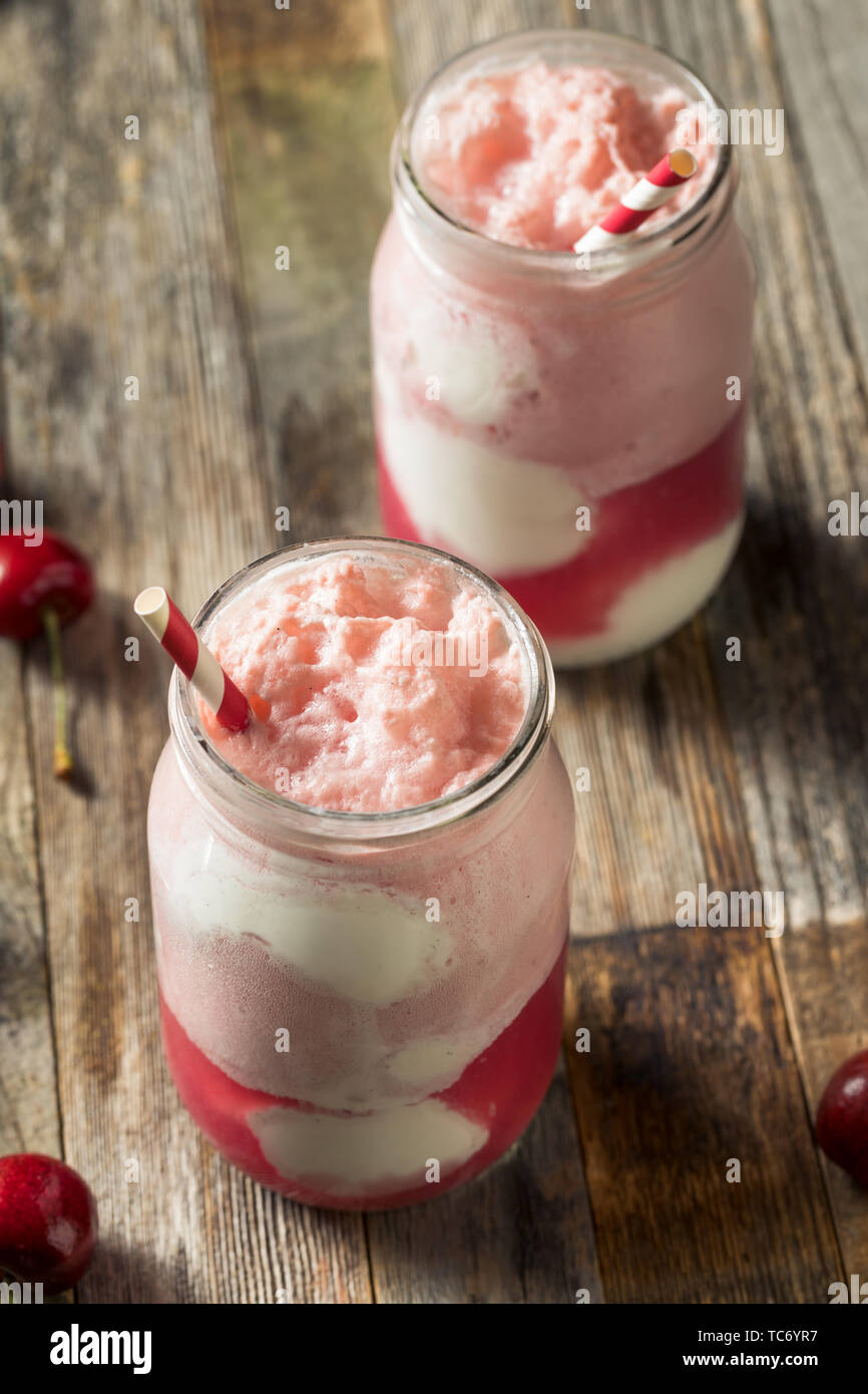 Homemade Sweet Cherry Kombucha Ice Cream Float in a Glass Stock Photo