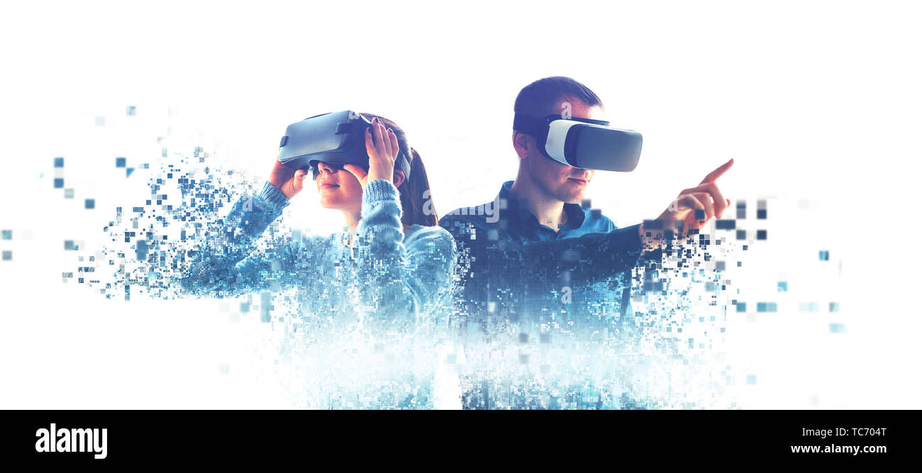 A man and a woman in glasses of virtual reality. The concept of modern ...
