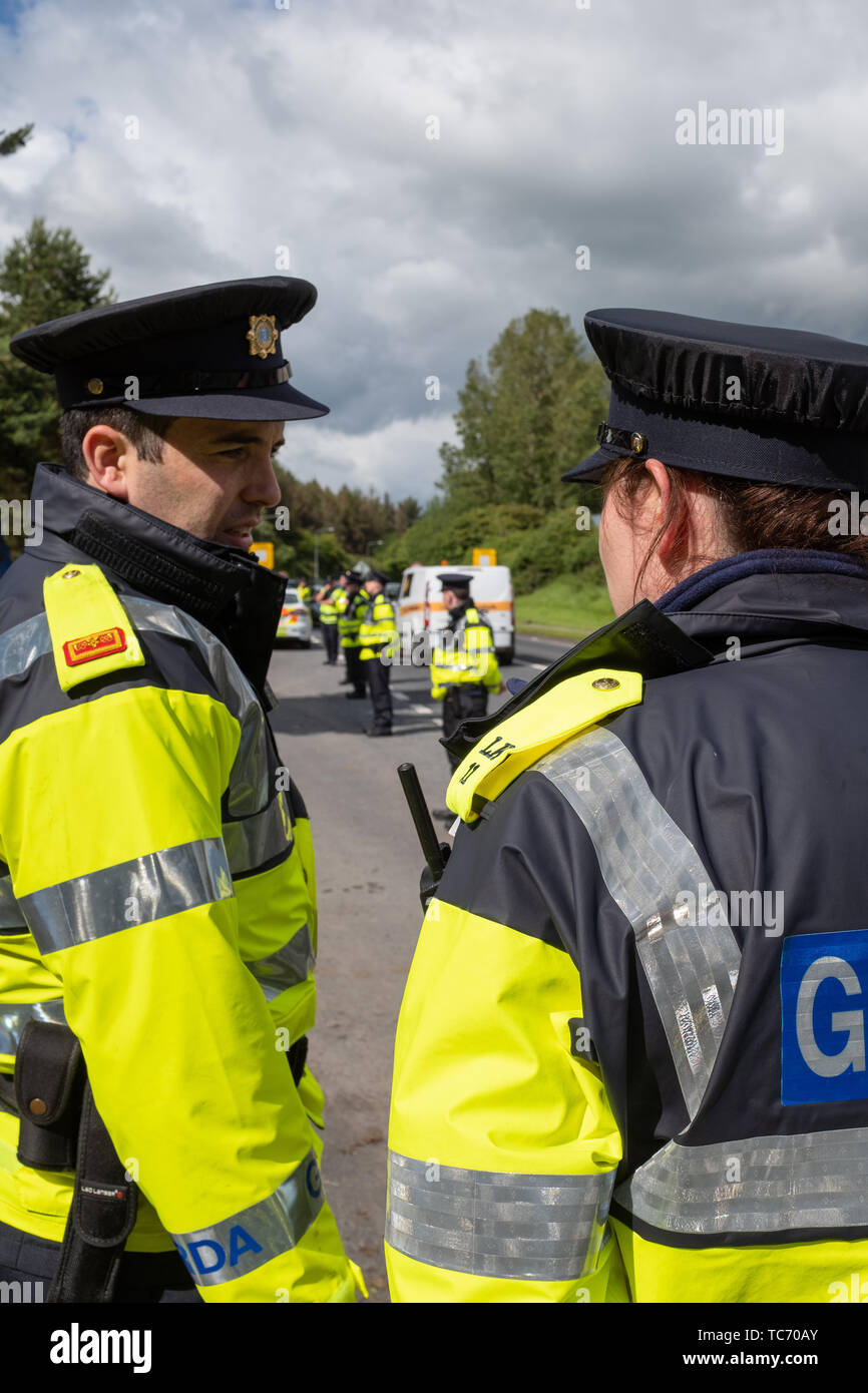Shannon, Ireland, June. 5, 2019: Police, Garda on duty during Trump visit at Shannon Airport, Ireland today Stock Photo