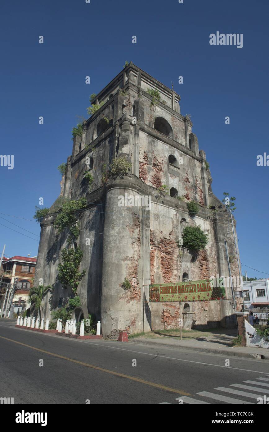 The sinking bell tower in Laoag, Ilocos Norte, Philippines Stock Photo