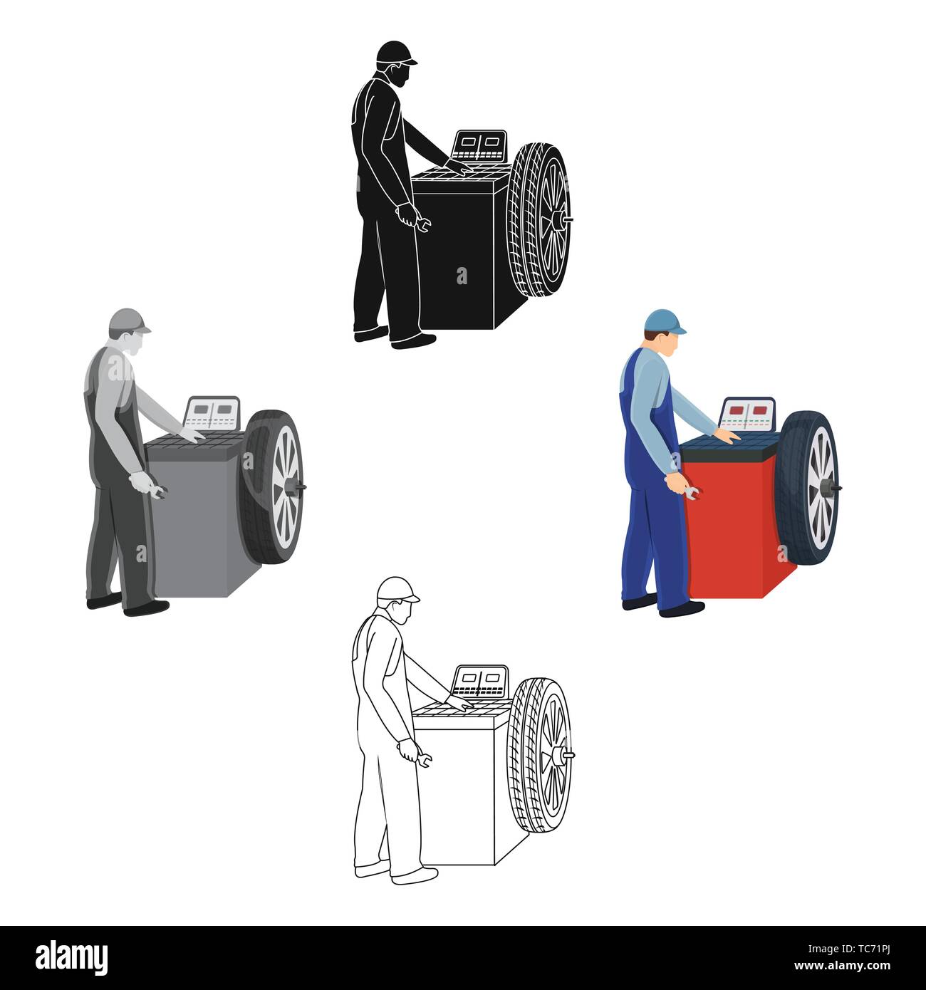 Wheel balancer single icon in cartoon,black,outline,black style for ...