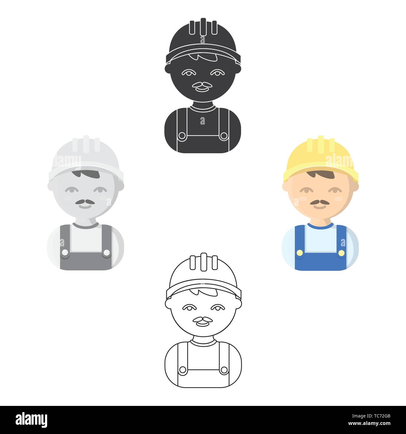 Builder cartoon,black icon. Illustration for web and mobile. Stock Vector
