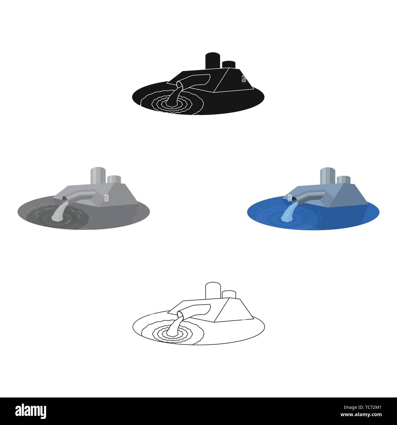 Water treatment plant icon in cartoon,black design isolated on white