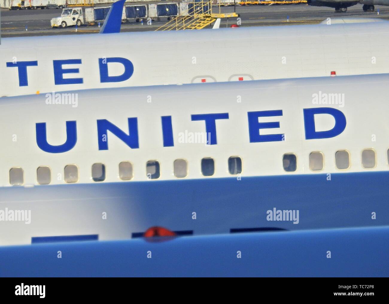 United Airlines planes at Newark (EWR) Airport. It is about 15 miles