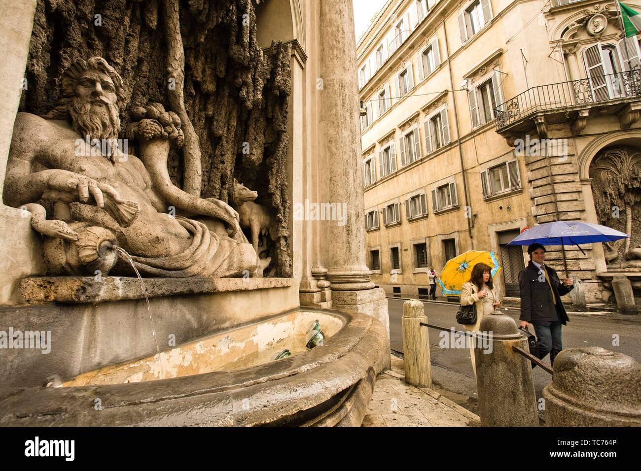 River Tiber, The Quattro Fontane, the Four Fountains is an ensemble of four Late Renaissance fountains located at the intersection of Via delle Stock Photo