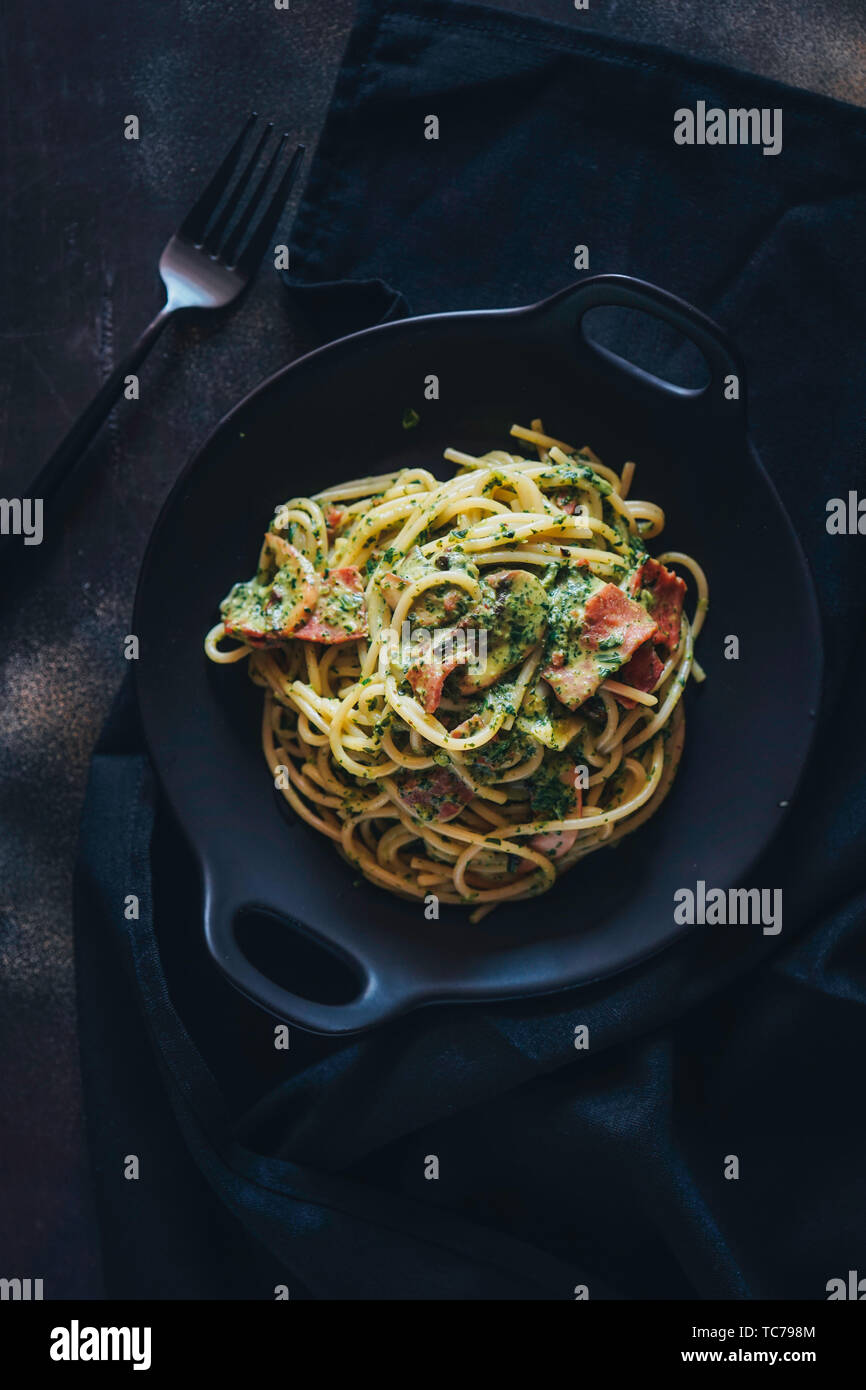 Creamy spinach pasta Stock Photo - Alamy