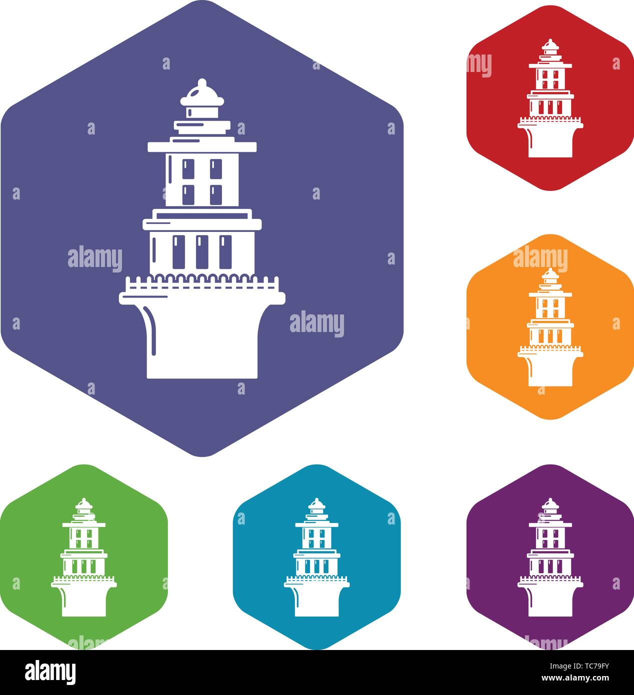 Marine lighthouse icons vector hexahedron Stock Vector