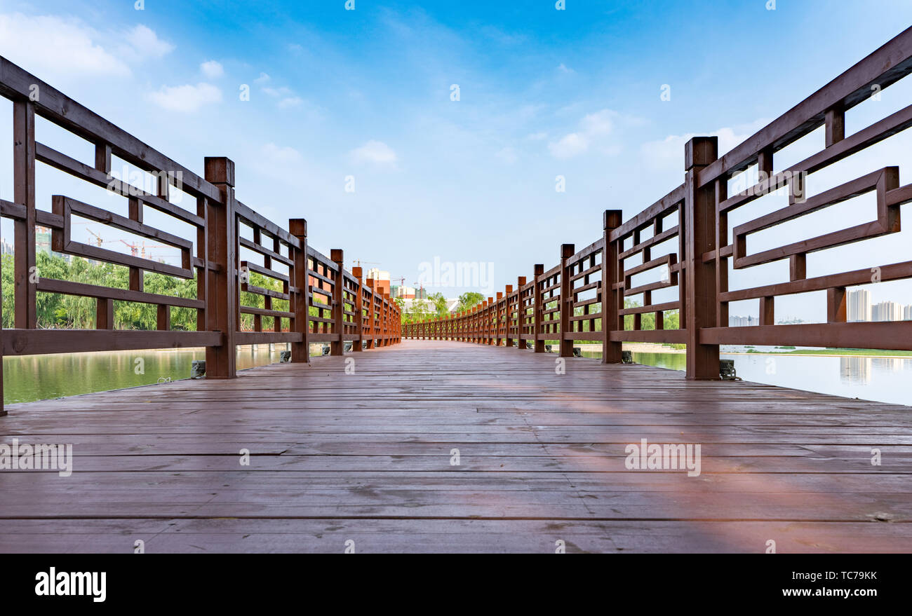 Low angle of wooden bridge deck Stock Photo Alamy