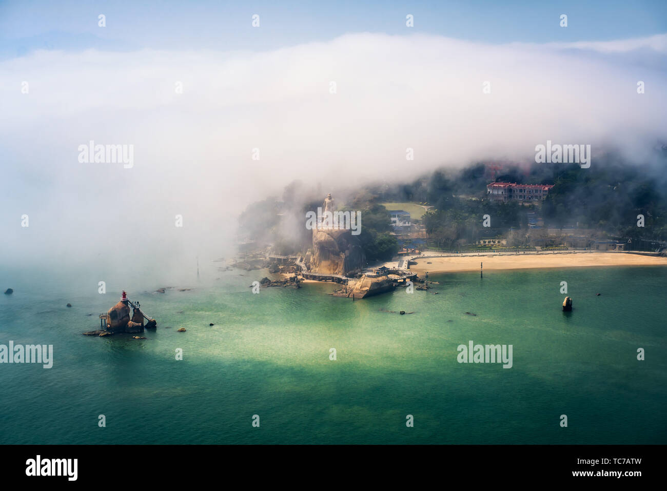 Statue of Zheng Chenggong, Gulangyu, Xiamen covered by stratospheric fog Stock Photo