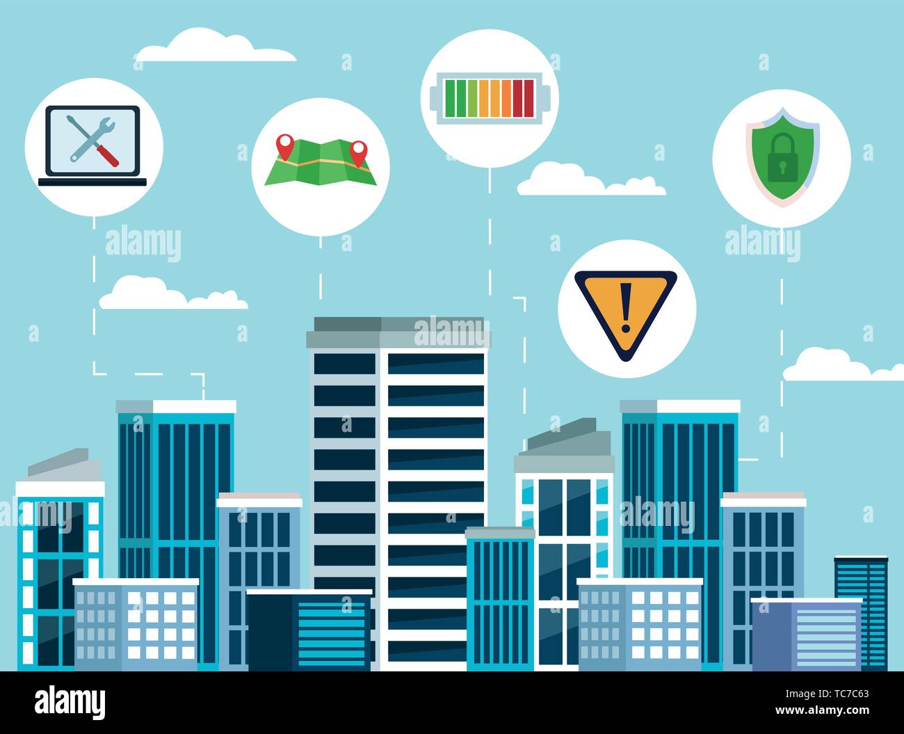 city internet connectivity icon cartoon Stock Vector