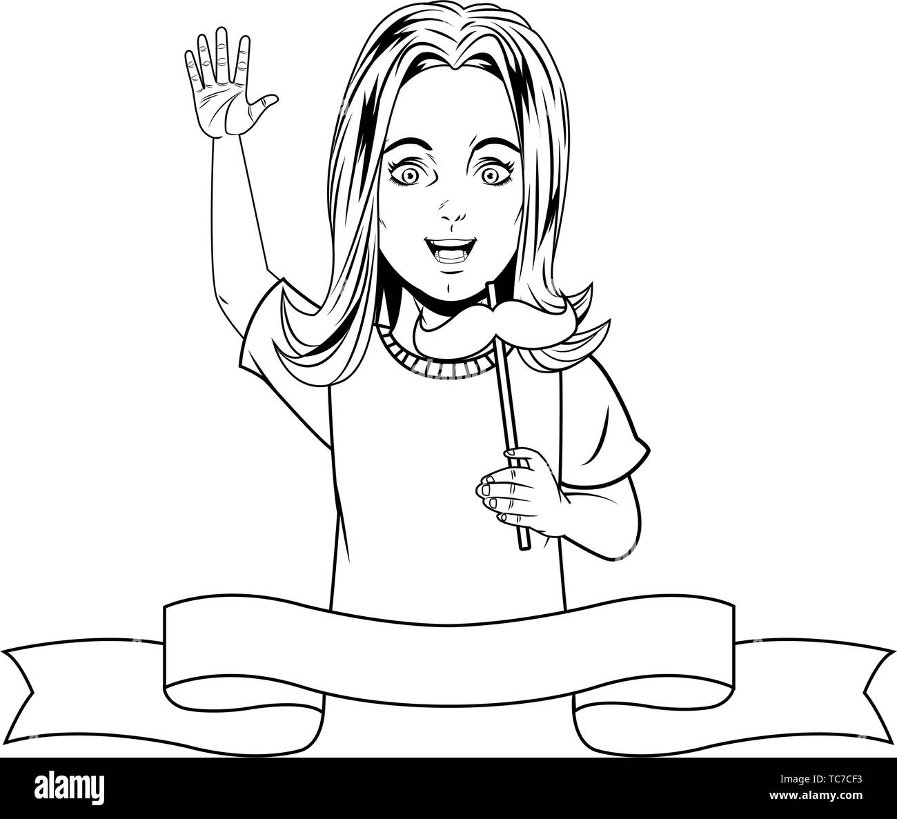 girl avatar portrait cartoon character black and white Stock Vector