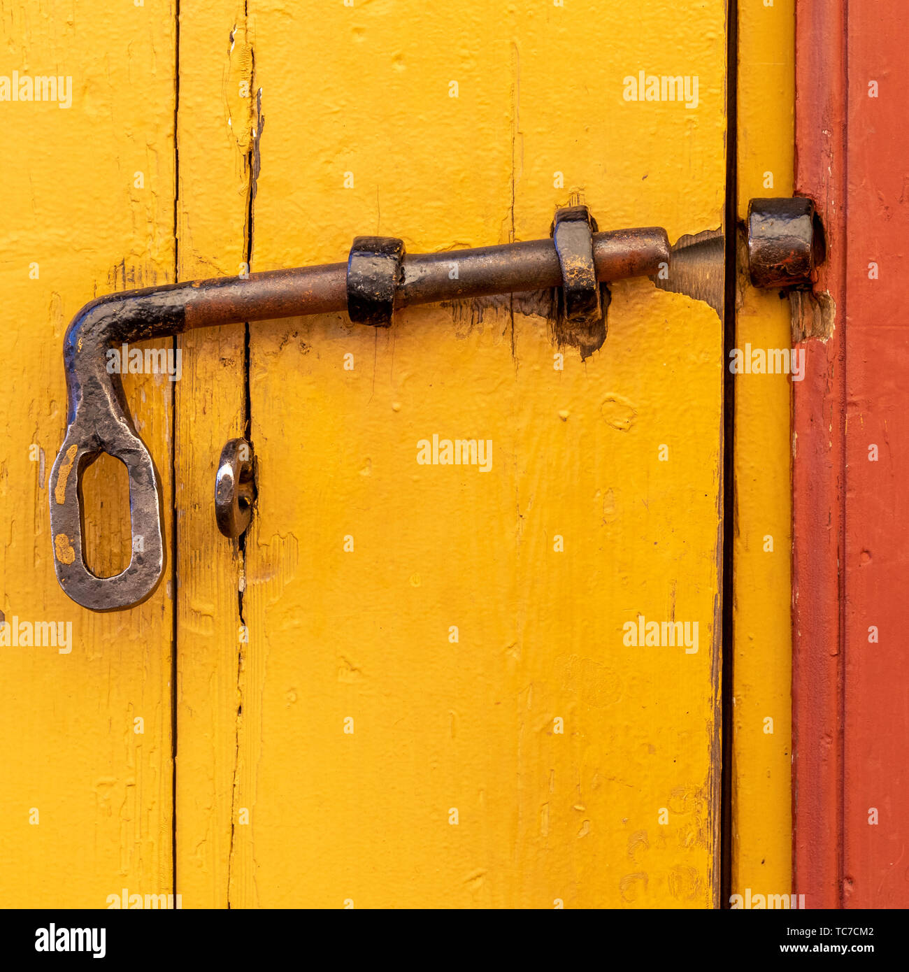 Detail of painted wooden door, Suomenlinna, Helsinki, Finland Stock Photo