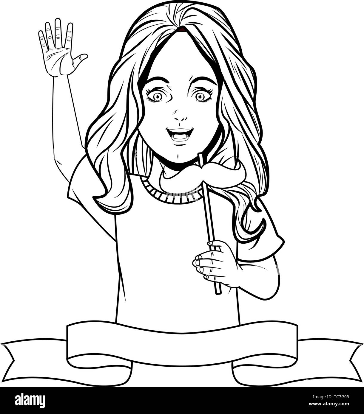 girl avatar portrait cartoon character black and white Stock Vector