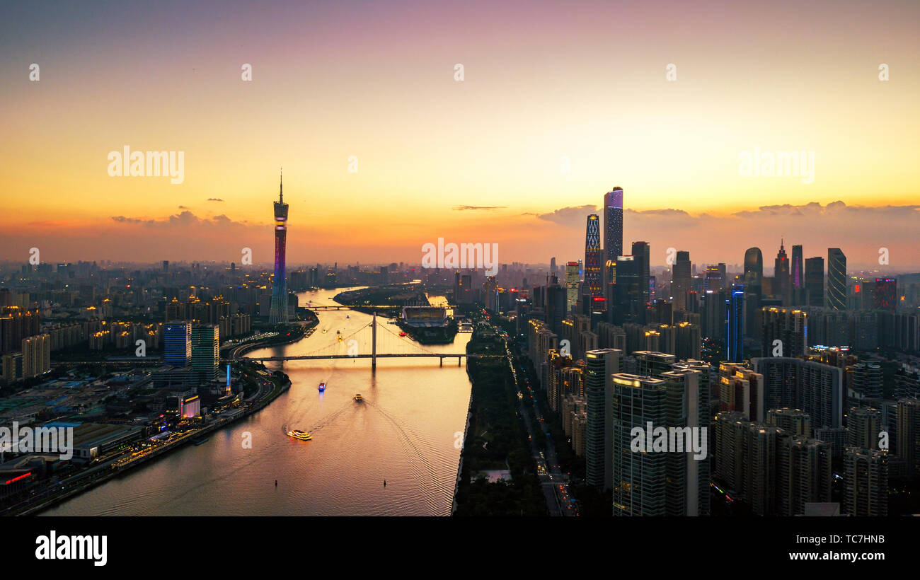 Sunset Scenery in Guangzhou City, Guangdong Province Stock Photo