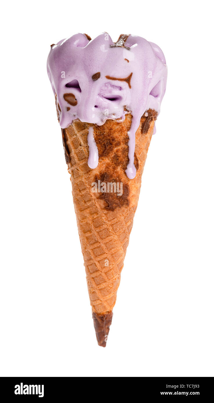 sweet potato flavor ice cream cone melting with drips on white background  with clipping path Stock Photo - Alamy