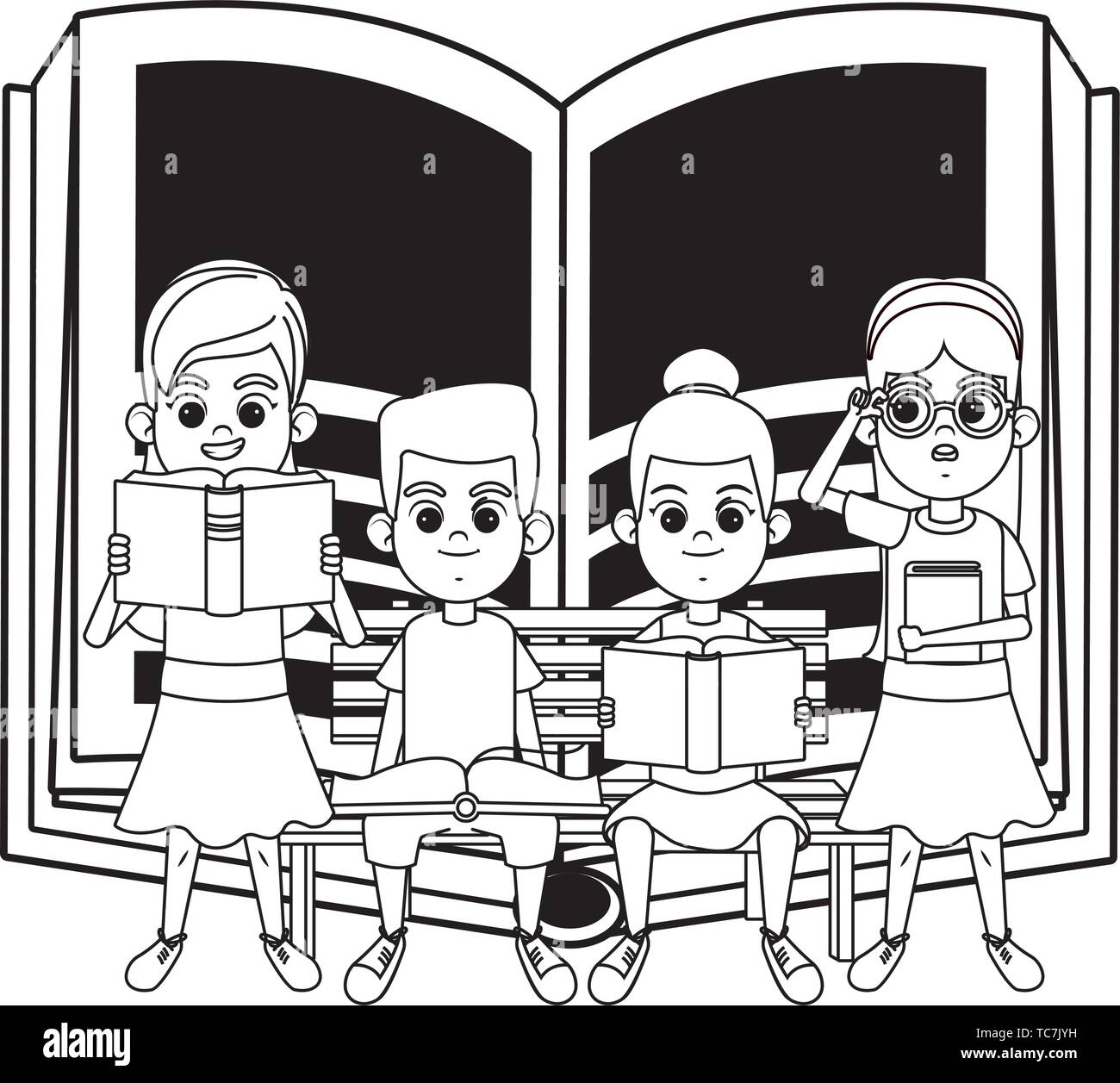 Boy and girl reading black and white Stock Vector Images - Alamy