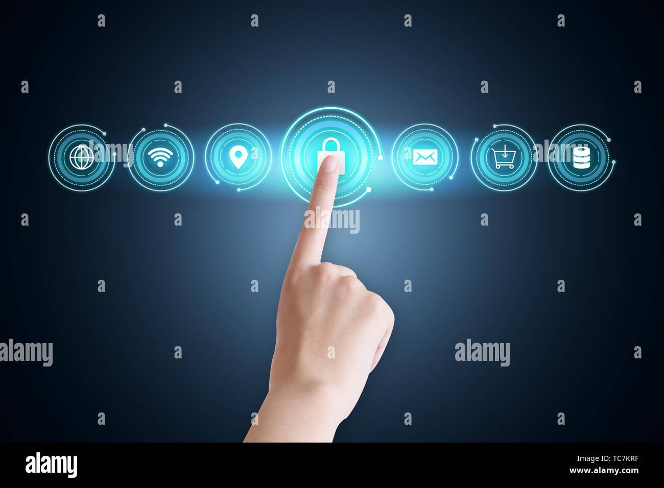 Data Protection, Cyber Security Privacy, Internet Technology Concept Creative Diagram Stock Photo