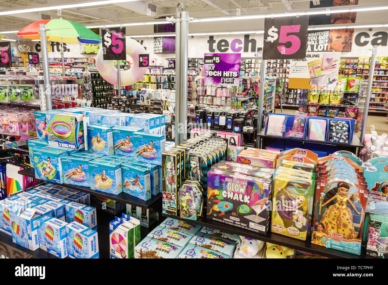 Miami Florida,Five Below,discount variety store,inside interior,shopping shopper shoppers shop shops market markets marketplace buying selling,retail Stock Photo