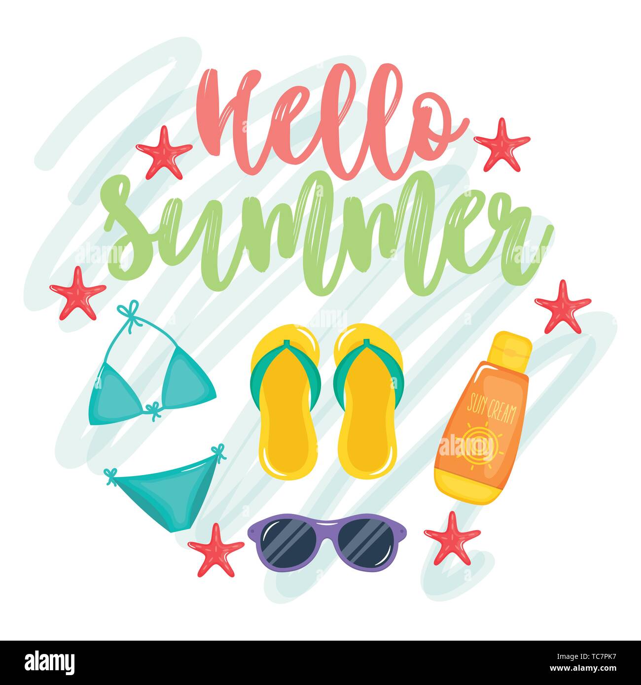 hello summer poster with holiday icons vector illustration design Stock ...