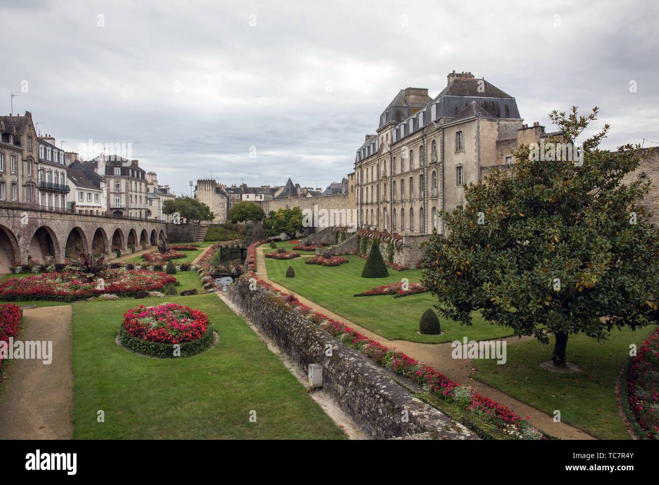 garden and rampart, historic district, Vannes, Morbihan, Bretagne France Stock Photo