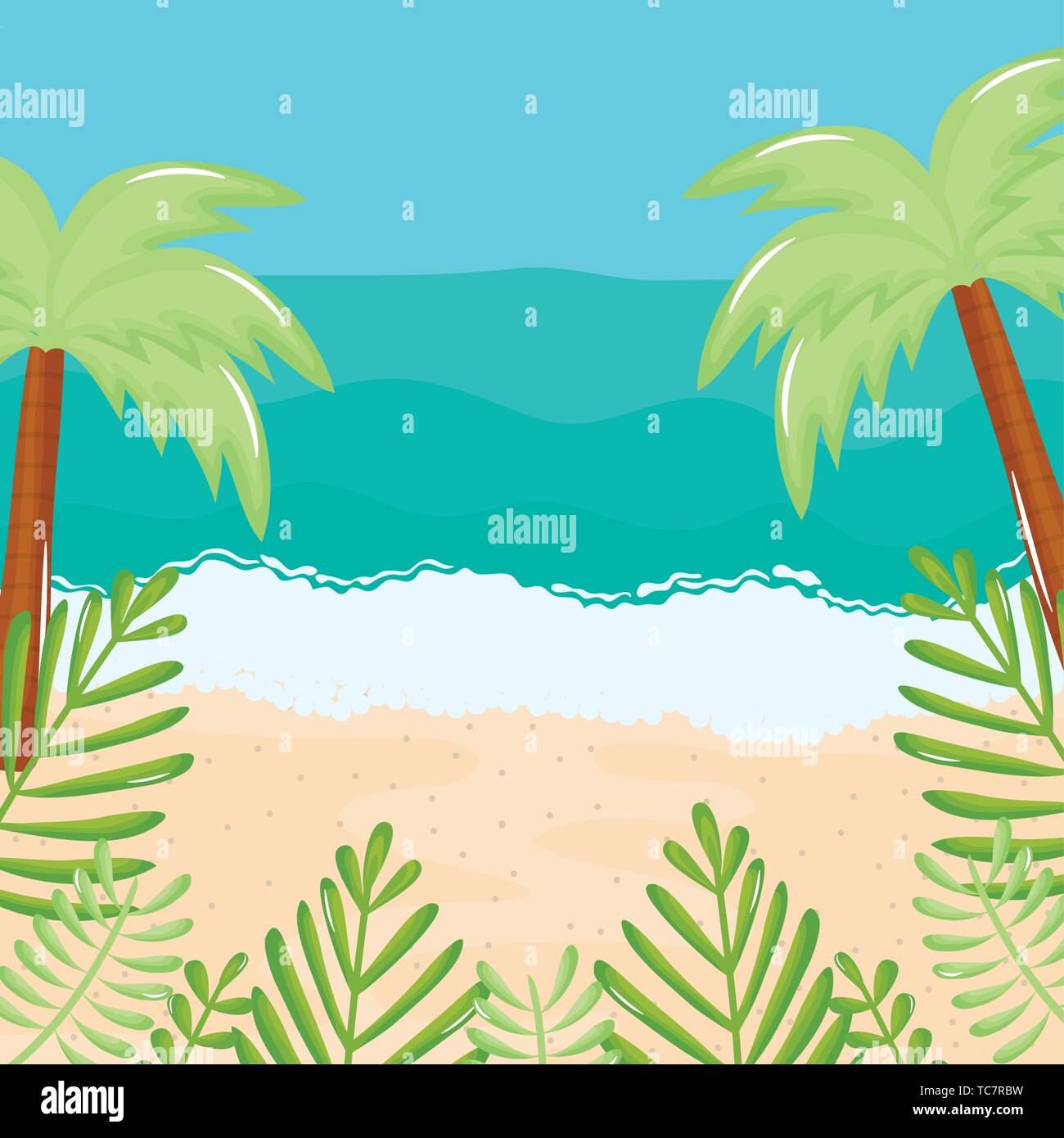beach seascape with trees palms summer scene vector illustration design ...