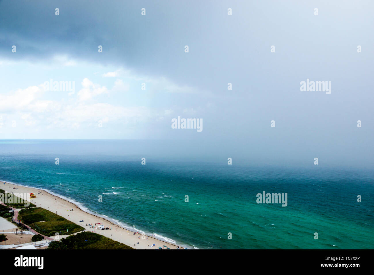 Miami Beach Florida,North Beach,Atlantic Ocean,rain rainstorm storm raining downpour,weather clouds water,FL190430067 Stock Photo