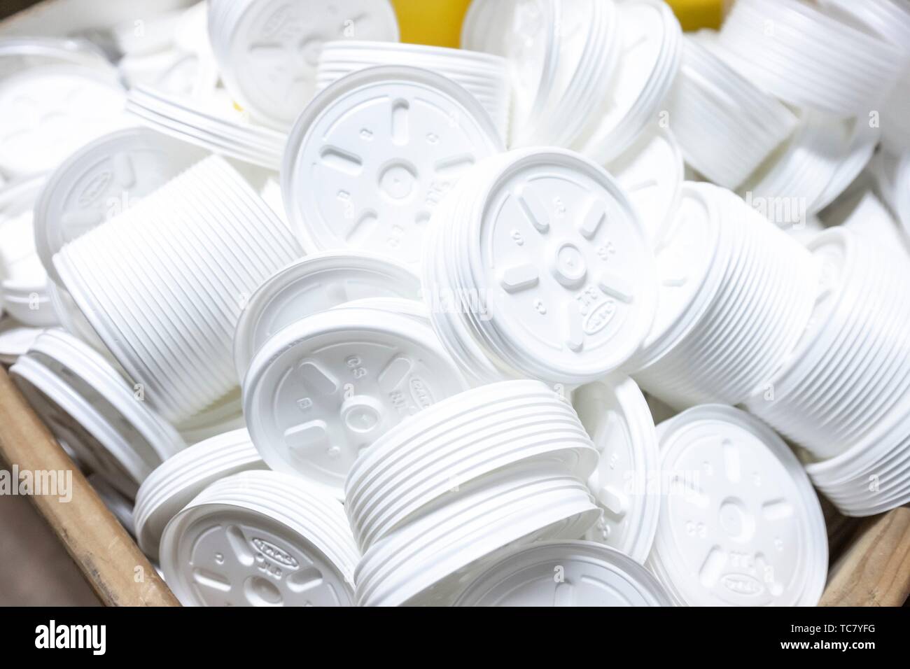 Collection of white plastic caps Stock Photo Alamy