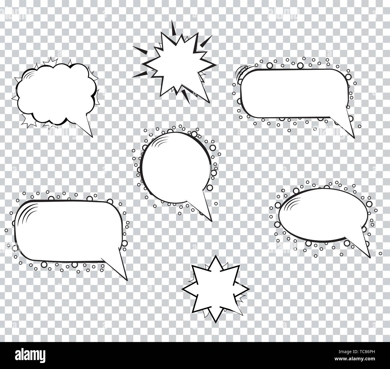 Variety of cartoon speech bubbles on transparent background. Vector