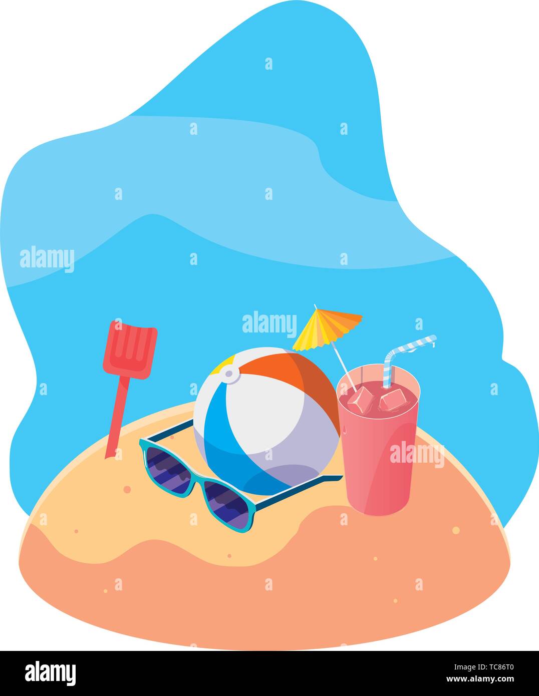 summer sand beach with balloon toy and icons vector illustration design ...