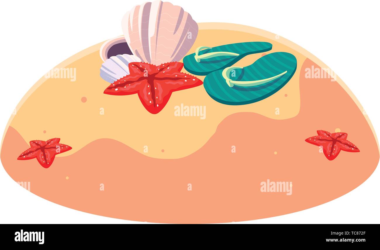 summer sand beach with flip flops scene vector illustration design ...