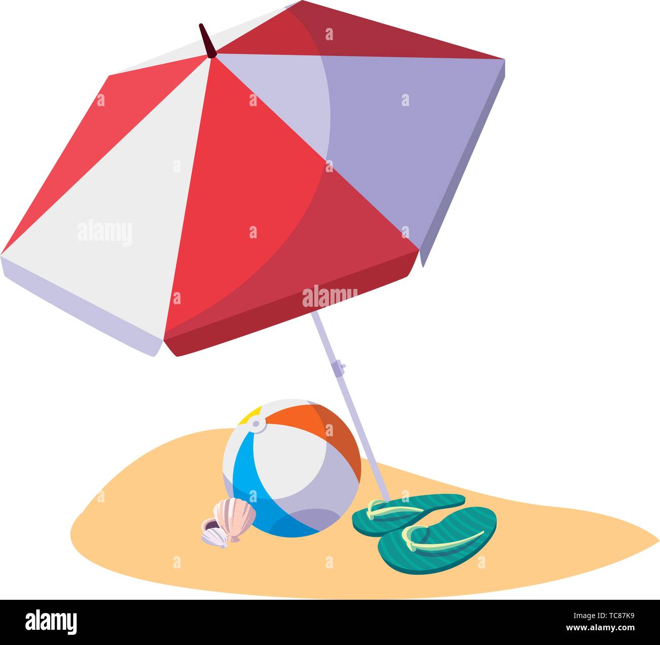 summer sand beach with umbrella and balloon toy vector illustration ...